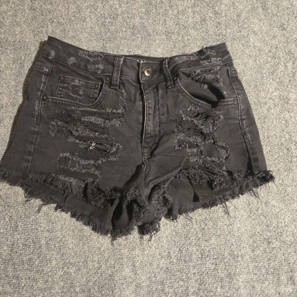American Eagle Shorts Womens 4 Black Vintage Hi-Rise Festival Distressed Denim